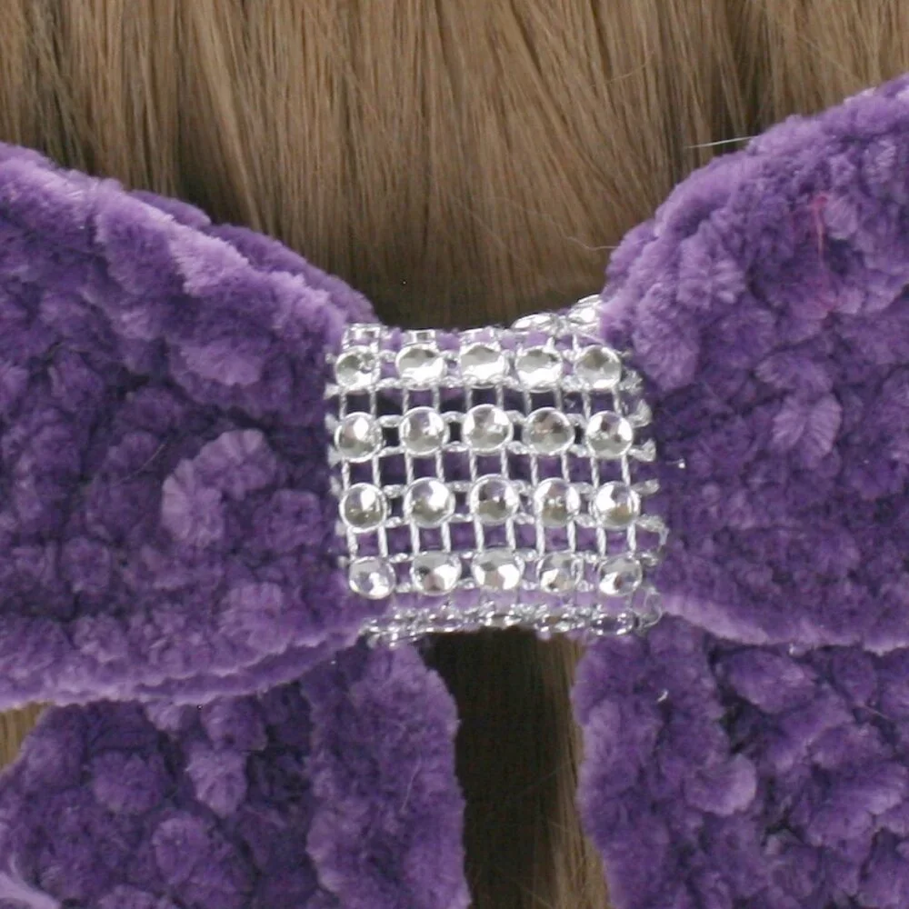 HAND CRAFTED Hair Bow Kids Crochet Chenille Velvet Hair Barrette Oversize Purple